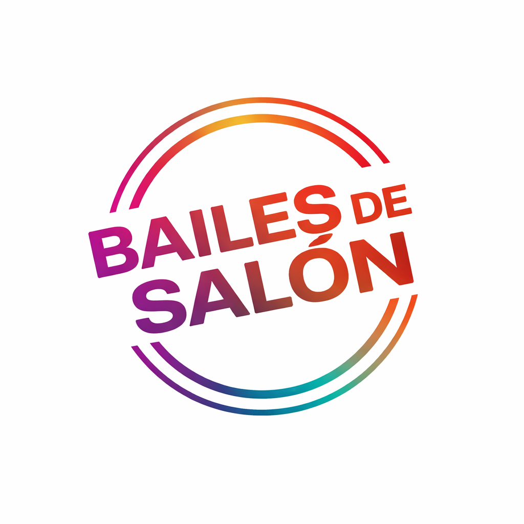 Logotipo circular con el texto “BAILES DE SALÓN” en mayúsculas y en diagonal, con degradado de tonos magenta, rojo y naranja. Dos arcos concéntricos en degradado rodean el texto formando un sello moderno sobre fondo claro