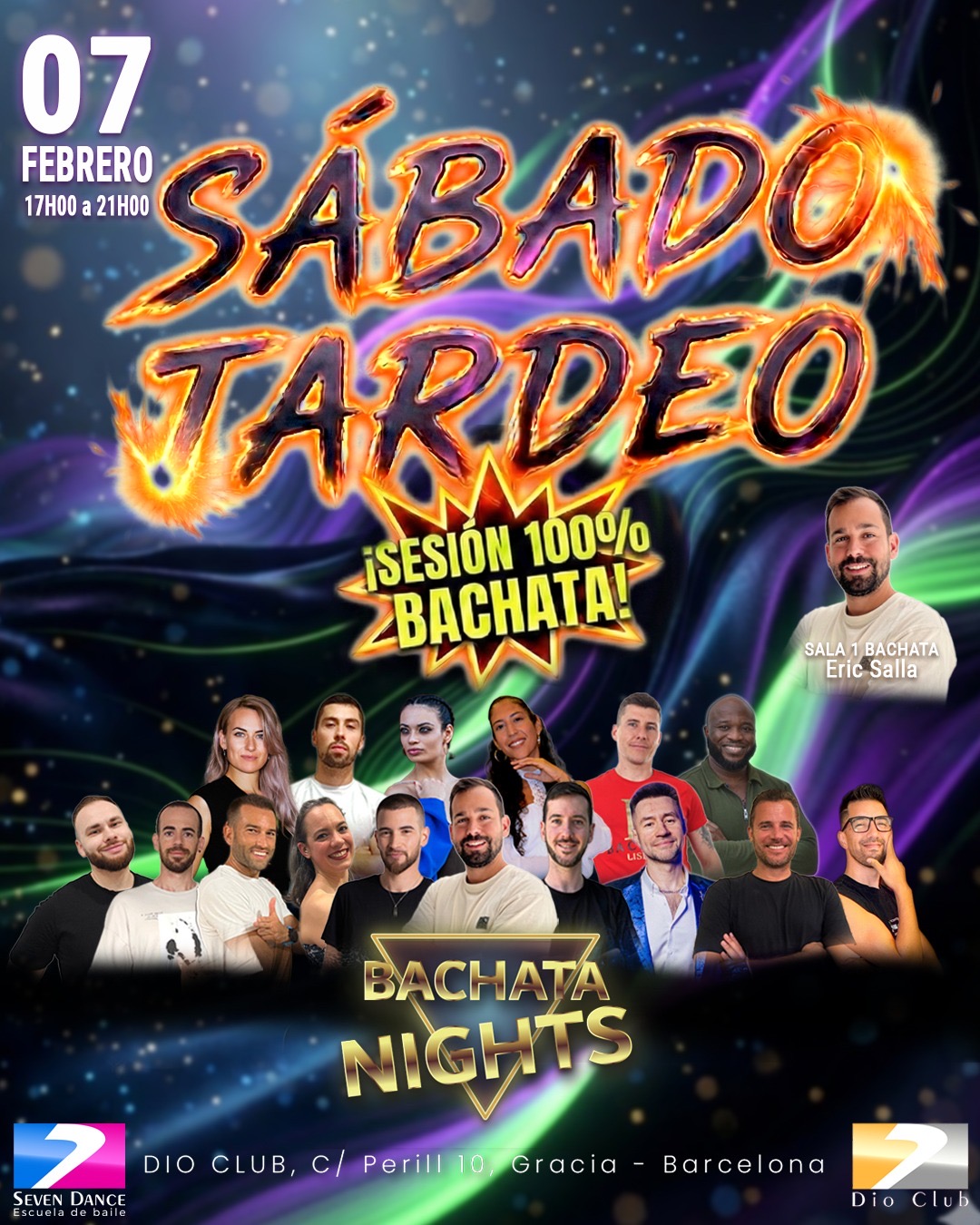 Bachata tardeo en Barcelona en Dio Club Seven Dance, sesión Sábados de PeTardeo con social de bachata por la tarde