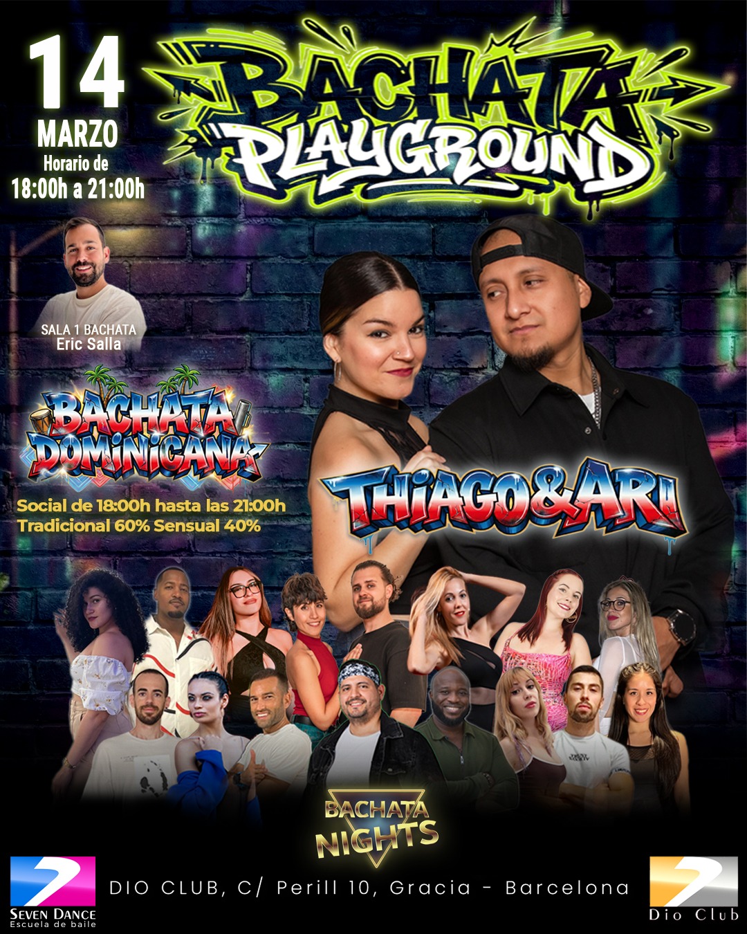 Bachata tardeo en Barcelona en Dio Club Seven Dance, sesión Sábados de PeTardeo con social de bachata por la tarde