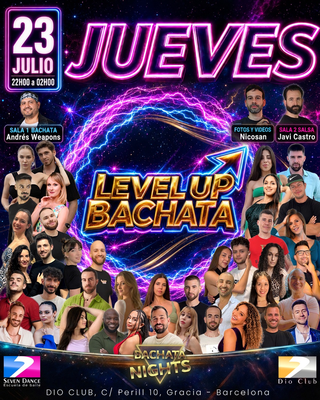 Ej jueves 23 de Julio, sesión NON STOP en Dio Club. Sala i de bachata con Andrés Weapons y sala 2 de salsa con Javier Castro
