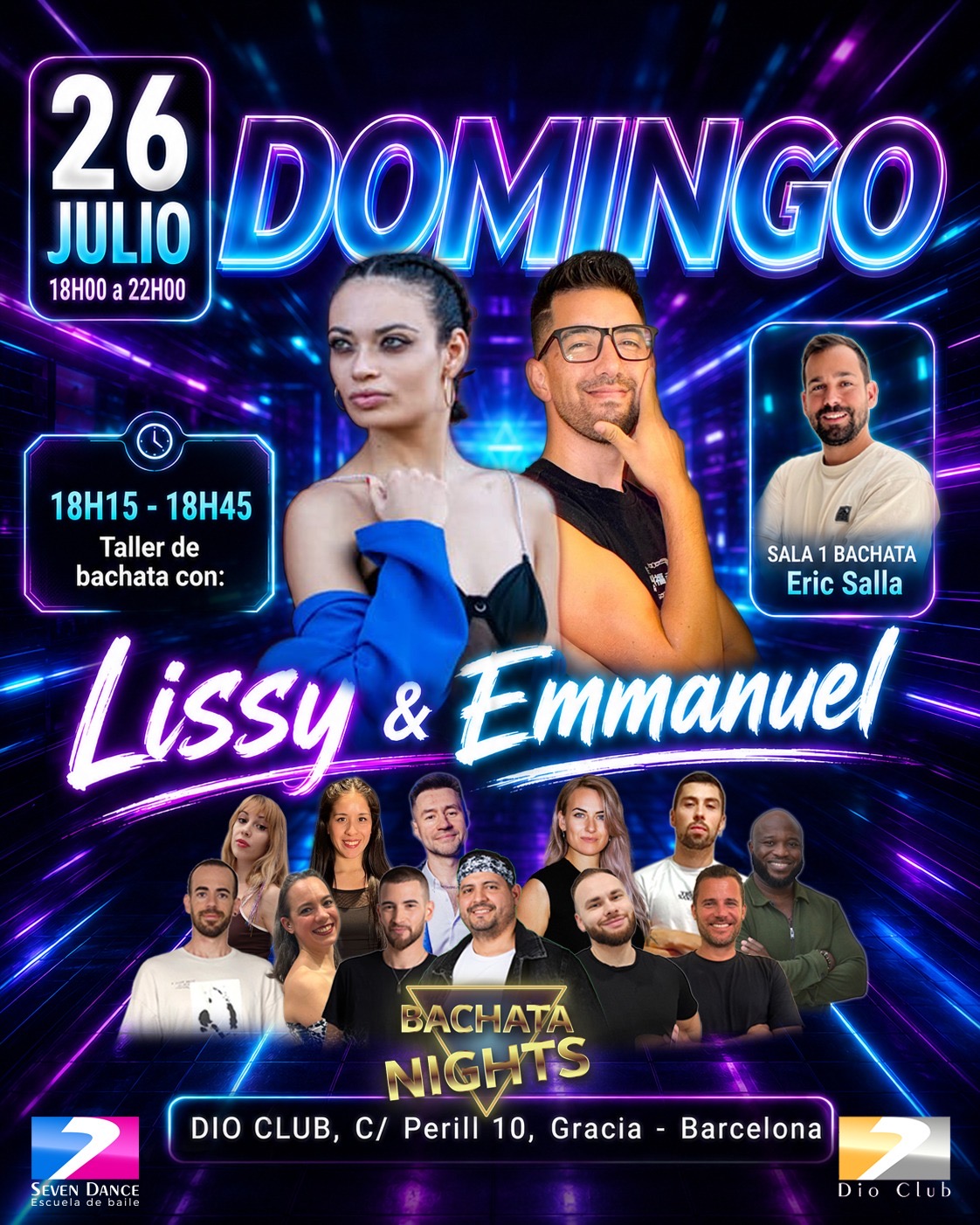 Domingo 26 de julio tarde de bachata en Dio Club con taller de Lissy & Emmanuel y baile social con Eric Salla