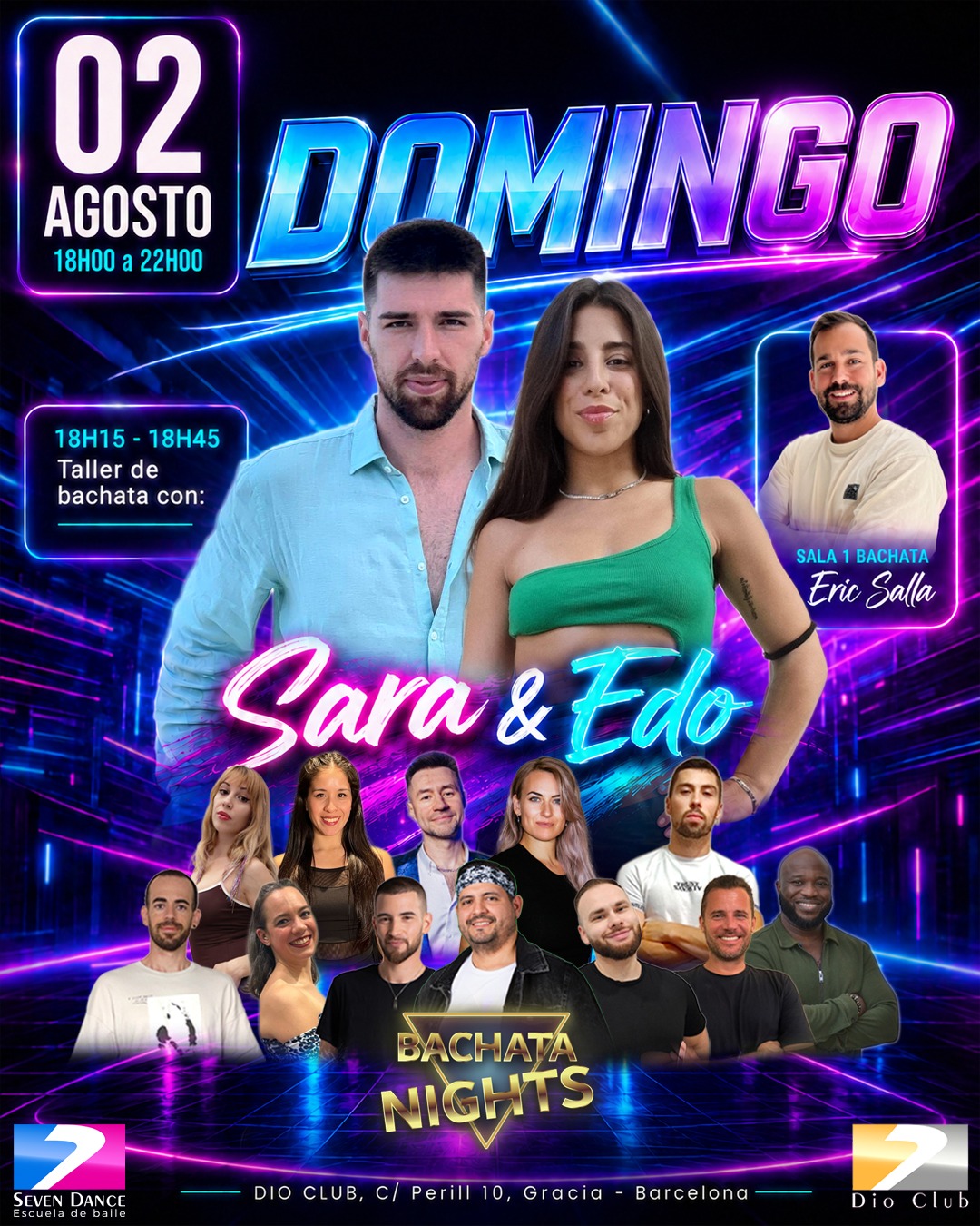 Domingo 2 de agosto sesión de bachata pensada para bailar, compartir y seguir aprendieno en Dio Club con taller de Sara & Edoy y baile social con Eric Salla