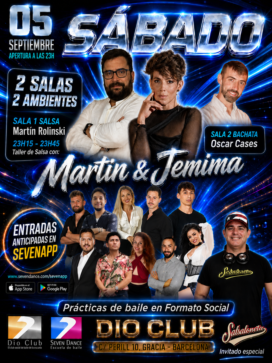 El 5 de septiembre, es sábado de salsa y bachata en Dio Club con taller de Martin & Jemima y dos salas de baile.. En sala 1, salsa con Martin Rolinski y en sala 2, bachata con Oscar Cases