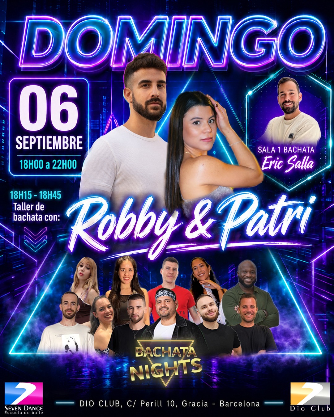 Domingo 6 de septiembre, sesión de bachata pensada para bailar, compartir y seguir aprendieno en Dio Club con taller de bachata con  <robbin y <ostriy baile social con Eric Salla
