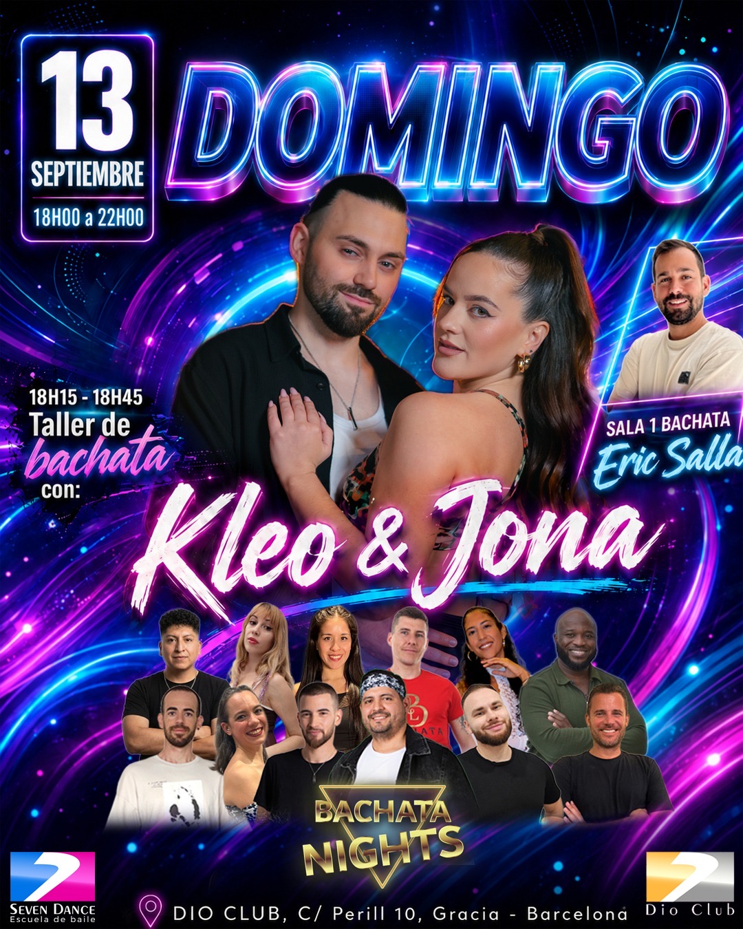 16 de septiembre, domingo de Bachata Nights en Dio Club Barcelona con taller de Kloe & Jona y social de bachata con Eric Salla.