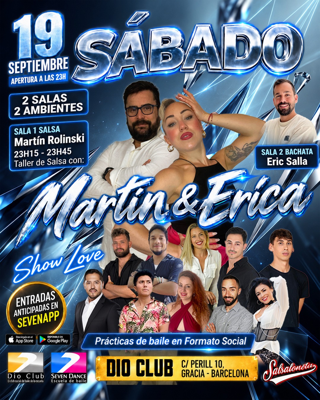 Sábado 19 de septiembre en Dio Club Barcelona: Salsa y Bachata en dos salas, taller de Salsa con Martín & Erica, Show Love y sesiones con Martín Rolinski y Eric Salla
