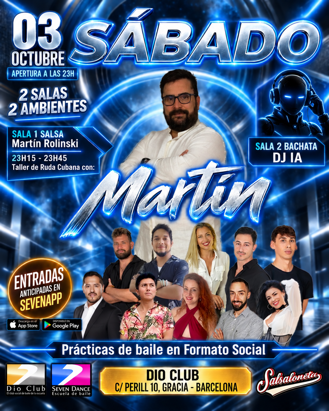 Sábado 3 de octubre noche de salsa y bachata en Dio Club, con taller de rueda cubana. Sala 1 de salsa con Martin Rolinski y Sala 2 de bachata con pavel Solovev.