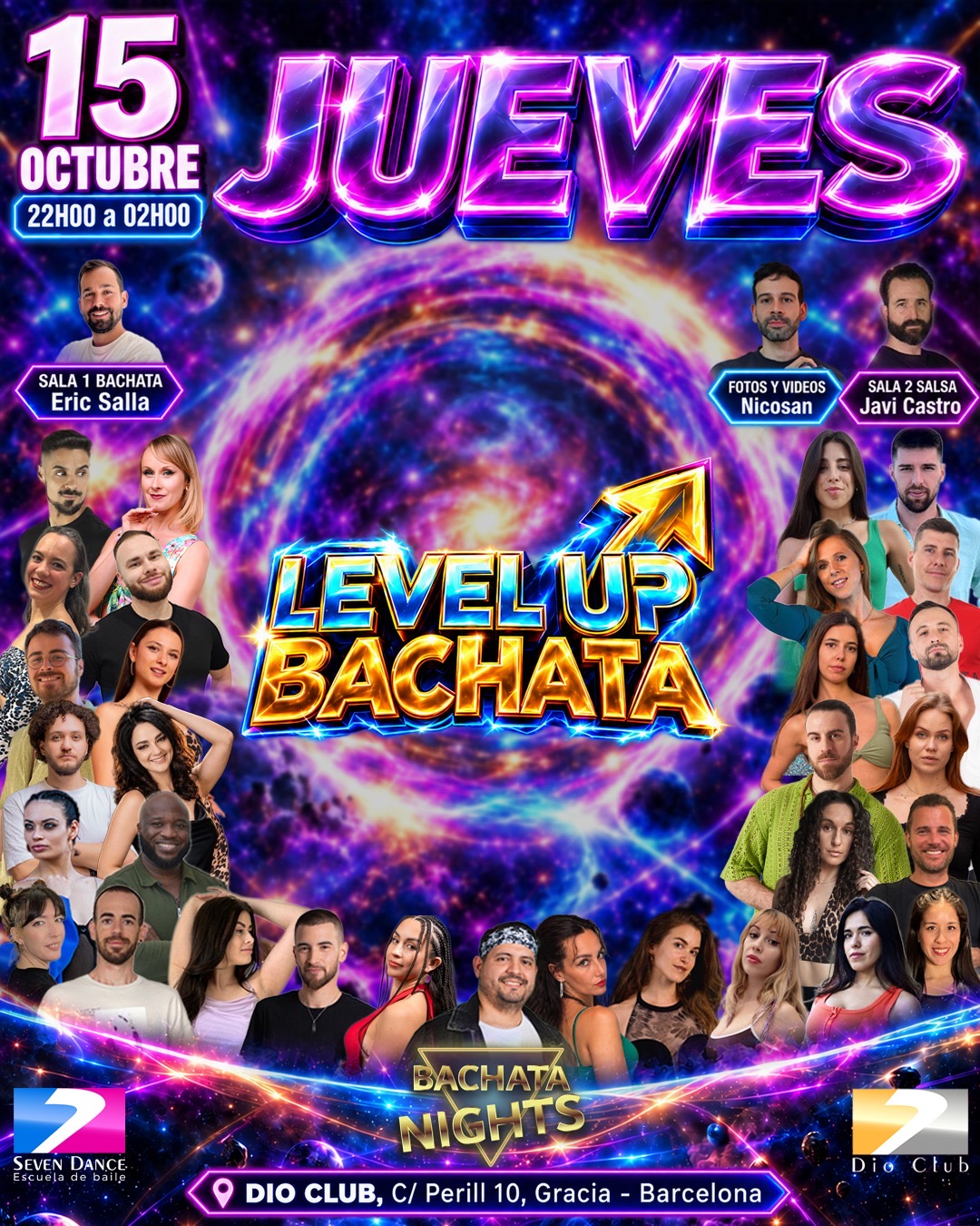 Ej jueves 15 de octubre, sesión NON STOP en Dio Club. Sala y de bachata con Eric Salla y sala 2 de salsa con Javier Castro