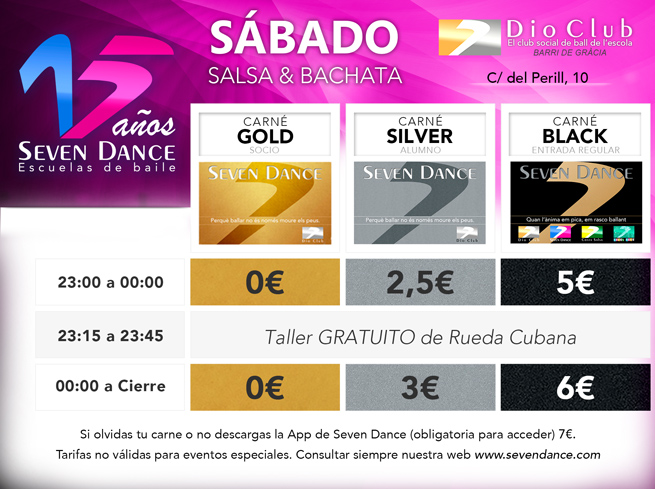 Horarios y precios de las prácticas de Salsa y Bachata de las Escuelas de Baile Seven Dance Barcelona