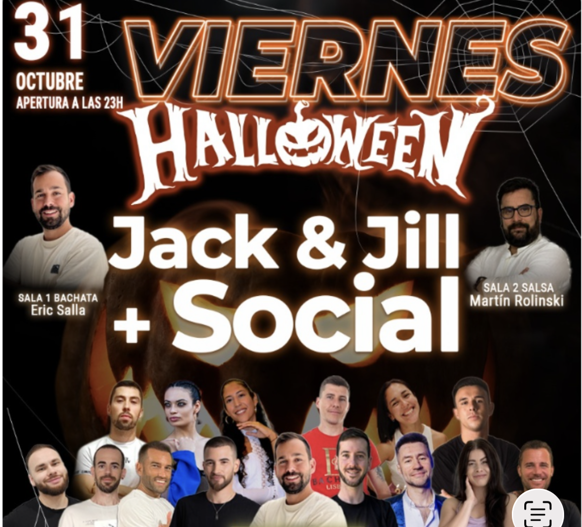 ¡Llega el viernes más esperado! Prepárate para el Jack & Jill Halloween – Cuarta Edición, la competición de baile social de bachata donde la conexión y la improvisación mandan.  Viernes 31 de octubre Dio Club – C/ Perill 10, Barcelona Check-in: 22:30–23:00 Competición: 23:00–00:00  Participación individual (no por parejas) Inscripción en la SevenApp Precio: 12€ (¡incluye el social!) Máximo: 60 participantes (30 parejas)  Cómo funciona: Las parejas se formarán al azar el mismo día  La música será sorpresa ¡Sin coreografía, sin ensayos, pura conexión y flow!  Premios: 1º – 100€ (50€ Leader + 50€ Follower) + Entrada VIP hasta nov 2026 + 2 Full Pass Congreso 2º y 3º – Entrada VIP válida hasta dic 2025  Criterios del jurado: Conexión • Musicalidad  • Técnica  • Creatividad • Improvisación  Organizan: Dio Club & Bachata Nights Inscríbete ya en la SevenApp y vive una noche de Halloween diferente, llena de baile, energía y muchas sorpresas